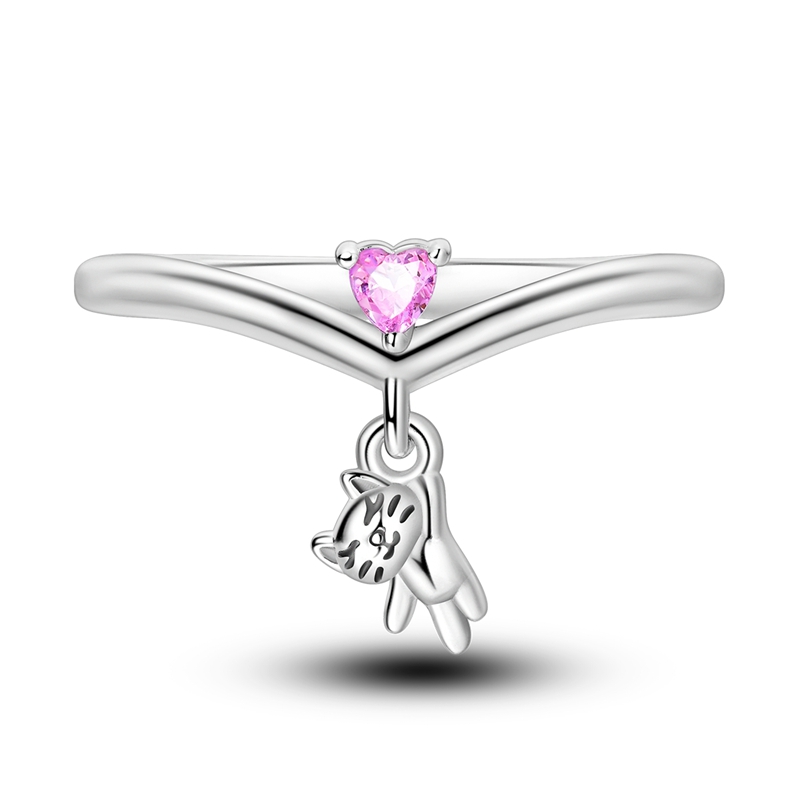 925 Sterling Silver Wishbone Cat Ring, Elegant & Fashionable